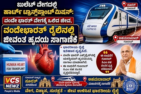history created:ವಂದೇ ಭಾರತ್ ರೈಲಿನಲ್ಲಿ ಜೀವಂತ ಹೃದಯ ರವಾನೆ!